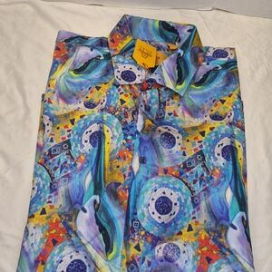 R. Lewis  3Xl Mens Shirt Vivrant Highly Multicolor Abstract Pattern Button Down